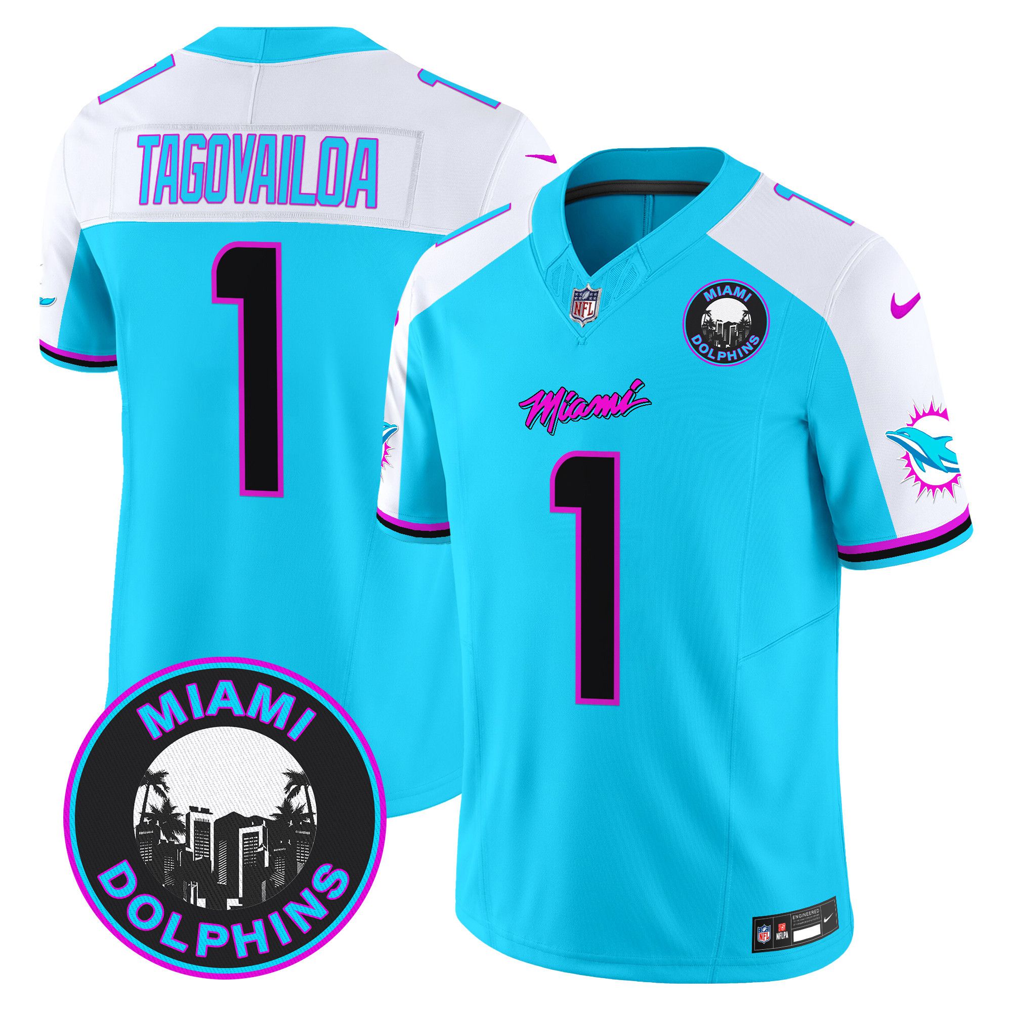 Men Miami Dolphins #1 Tagovailoa Light Blue 2024 Nike Vapor Limited NFL Jersey